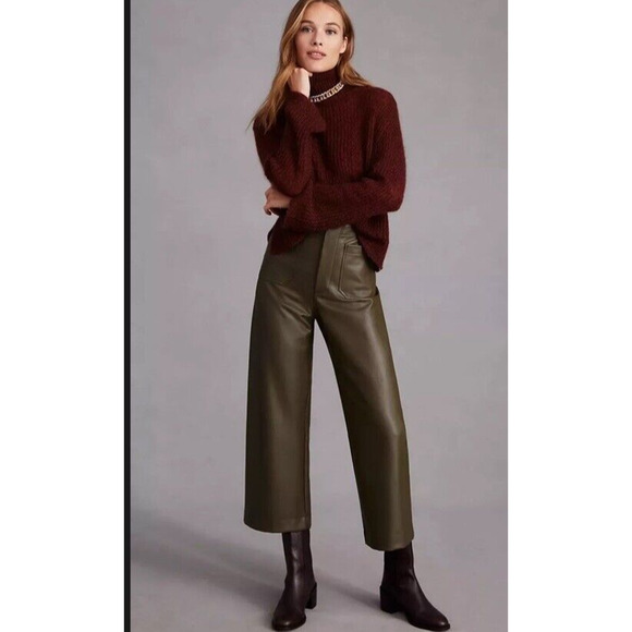Anthropologie Pants - Maeve The Colette Wide Leg Faux Leather Pants Size 28 Tall Anthropologie